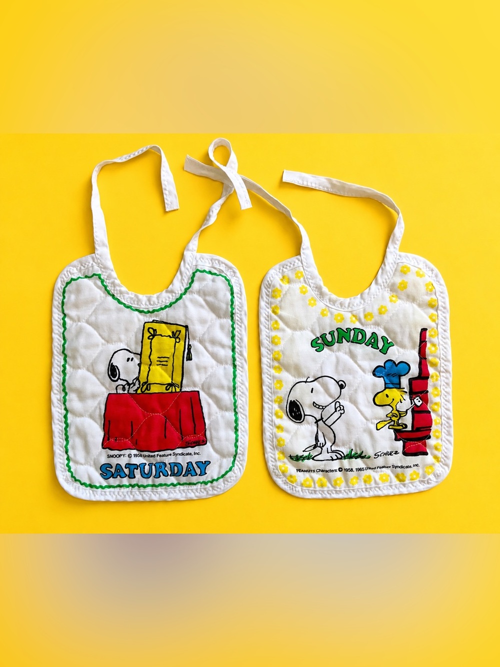 Vintage 70s Snoopy Weekend Quilted Baby Bibs